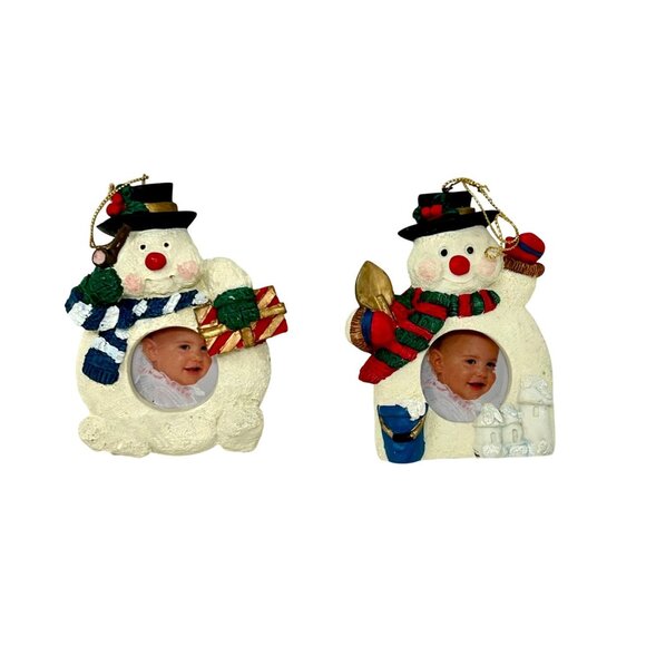 Vintage Windsor‎ Collection Snowman Christmas Ornament Photo Frames -  Set Of 2 - Picture 1 of 6